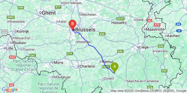 Map: Brussels Midi Train Station to Emptinne