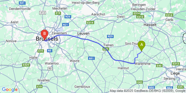 Map: Brussels Midi Train Station to Engelmanshoven