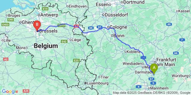 Map: Brussels Midi Train Station to Erbaut