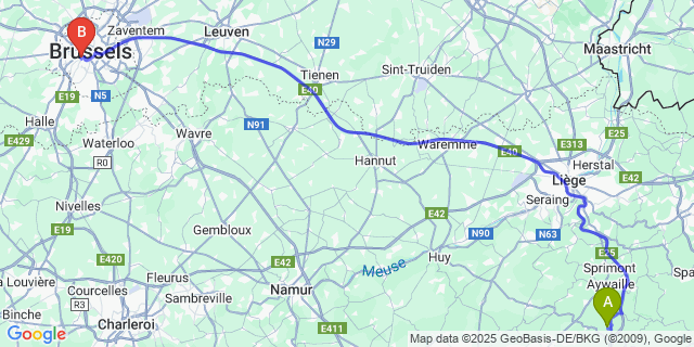 Map: Brussels Midi Train Station to Ernonheid