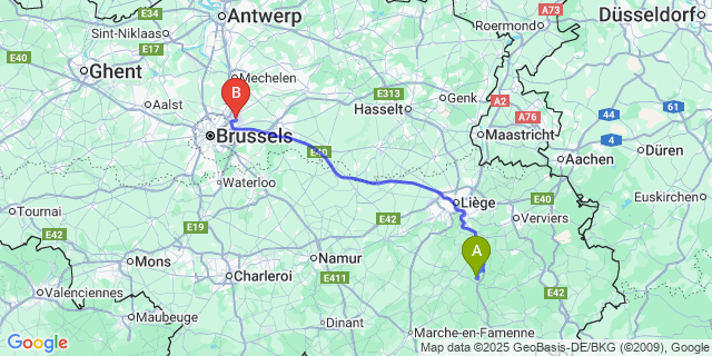 Map: Brussels Zaventem Airport (BRU) to Ernonheid