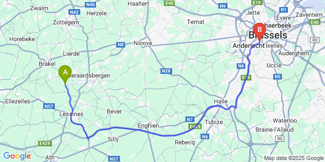 Map: Brussels Midi Train Station to Everbeek