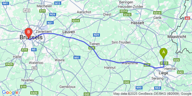 Map: Brussels Midi Train Station to Fexhe-Slins