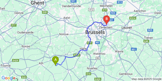 Map: Brussels Zaventem Airport (BRU) to Fouleng