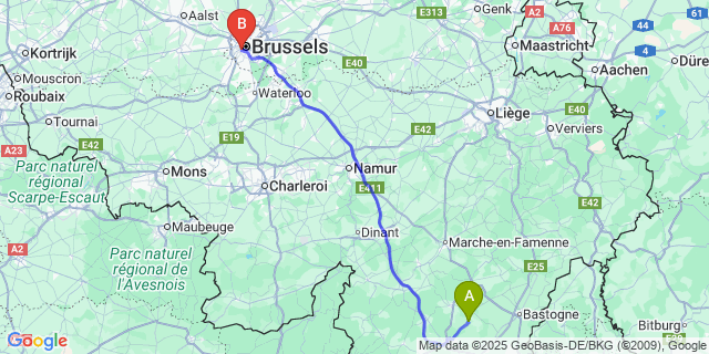 Map: Brussels Midi Train Station to Freux