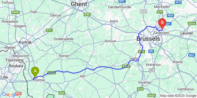 Map: Brussels Zaventem Airport (BRU) to Froyennes
