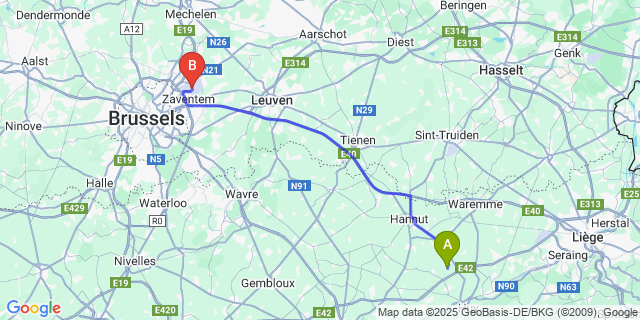 Map: Brussels Zaventem Airport (BRU) to Fumal
