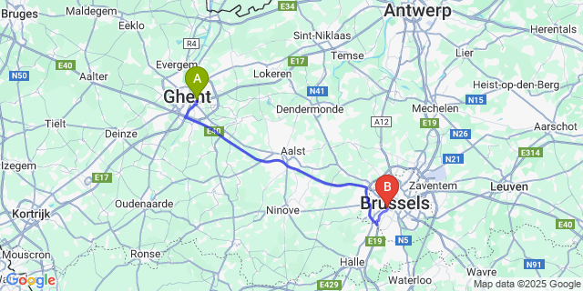 Map: Brussels Midi Train Station to Gentbrugge
