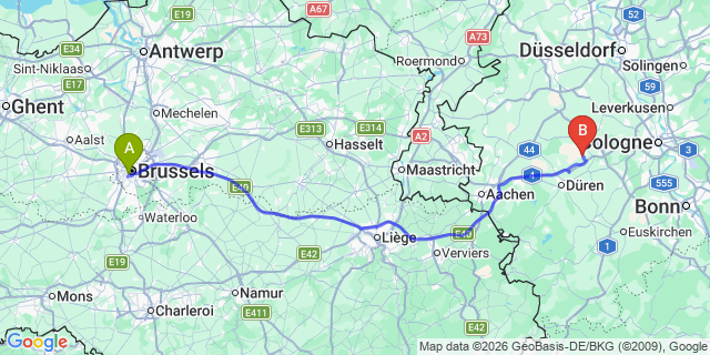 Map: Brussels Midi Train Station to Aalten