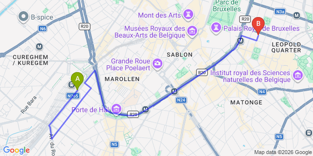 Map: Brussels Midi Train Station to Adagio Access Brussels Europe Aparthotel
