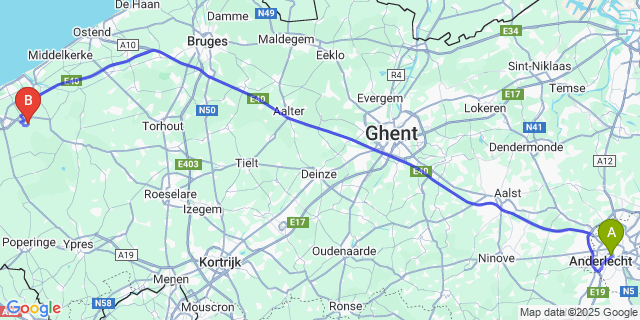 Map: Brussels Midi Train Station to Adekapelle