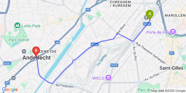 Map: Brussels Midi Train Station to Anderlecht