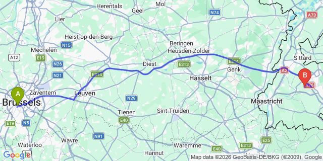 Map: Brussels Midi Train Station to Arnhem