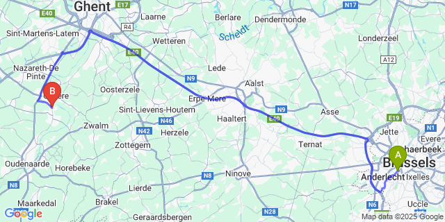 Map: Brussels Midi Train Station to Asper