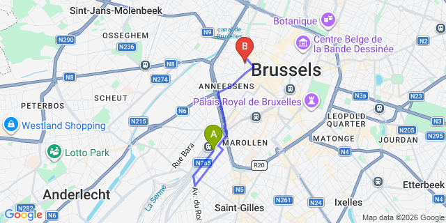 Map: Brussels Midi Train Station to Atlas Hotel Brussels