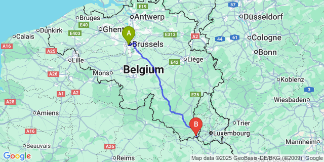 Map: Brussels Midi Train Station to Aubange