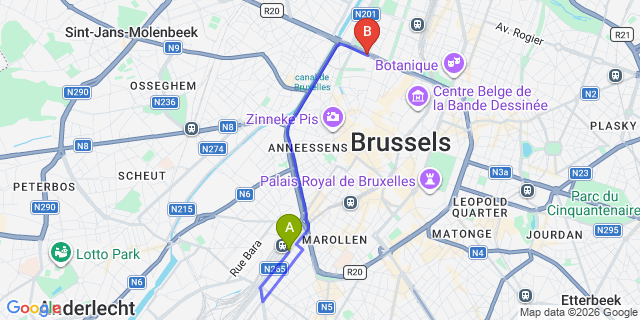 Map: Brussels Midi Train Station to Beau Sejour Appart, Brussels