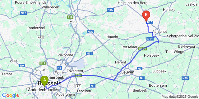 Map: Brussels Midi Train Station to Begijnendijk