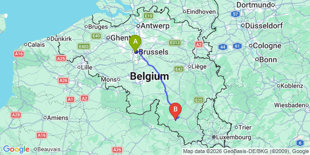 Map: Brussels Midi Train Station to Bertrix