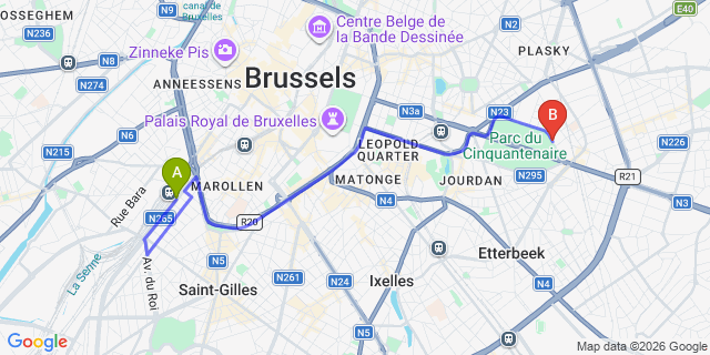 Map: Brussels Midi Train Station to Best Western Plus Park Hotel Brussels