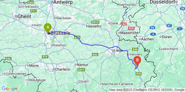 Map: Brussels Midi Train Station to Bévercé