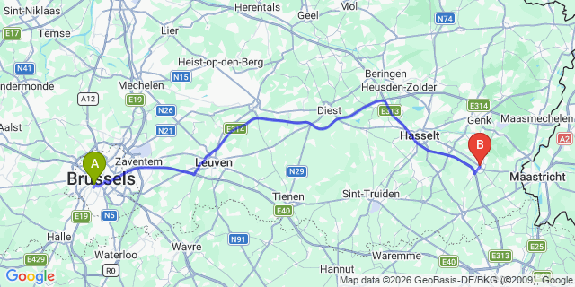 Map: Brussels Midi Train Station to Blizen