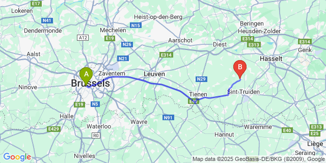 Map: Brussels Midi Train Station to Binderveld