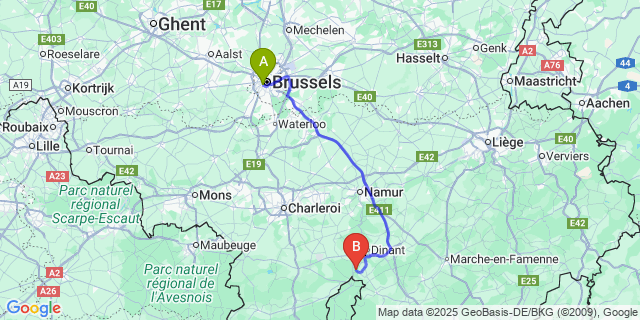 Map: Brussels Midi Train Station to Blaimont