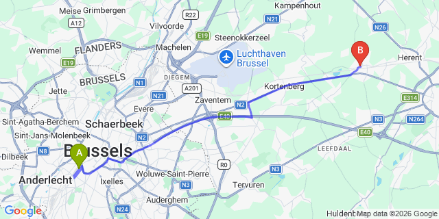 Map: Brussels Midi Train Station to Bloemendaal