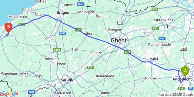 Map: Brussels Midi Train Station to Booitshoeke