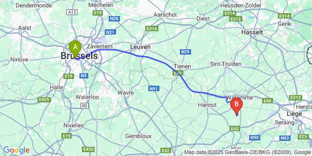 Map: Brussels Midi Train Station to Borlez