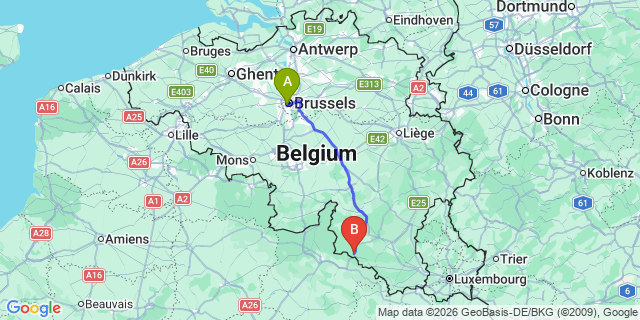 Map: Brussels Midi Train Station to Bouillon