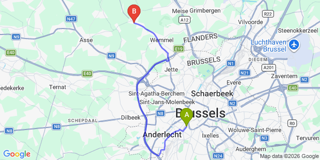 Map: Brussels Midi Train Station to Brussegem