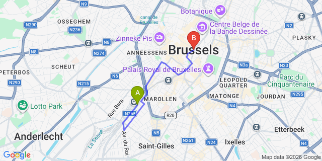 Map: Brussels Midi Train Station to Bruxelles, Brussels