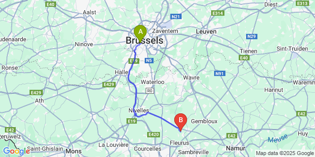 Map: Brussels Midi Train Station to Brye