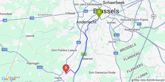 Map: Brussels Midi Train Station to Buizingen