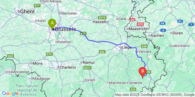 Map: Brussels Midi Train Station to Burtonville