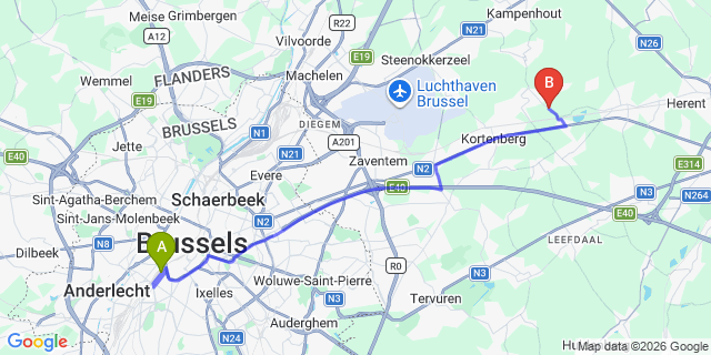 Map: Brussels Midi Train Station to Capelle aan den IJssel