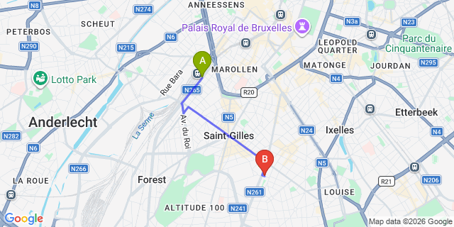 Map: Brussels Midi Train Station to Catalonia Brussels