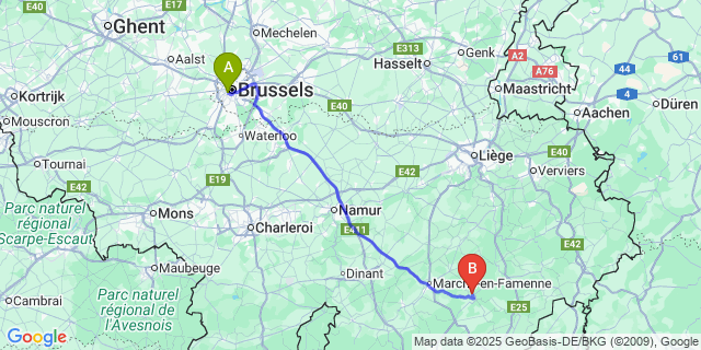 Map: Brussels Midi Train Station to Cielle