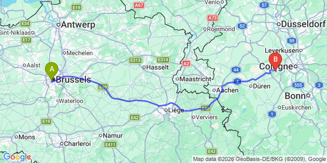Map: Brussels Midi Train Station to Coevorden