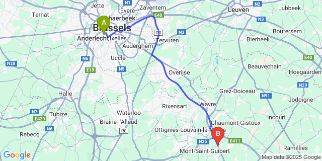 Map: Brussels Midi Train Station to Corbais