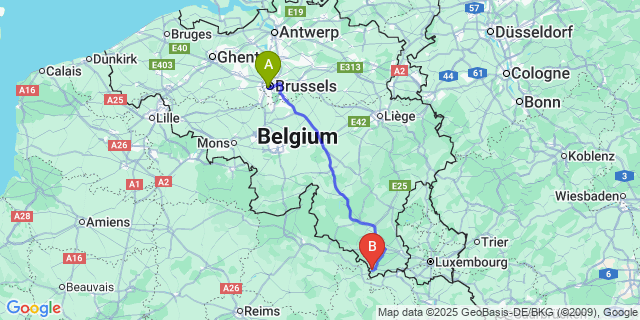 Map: Brussels Midi Train Station to Dampicourt