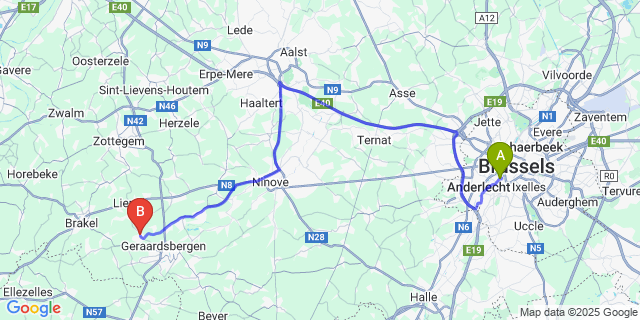 Map: Brussels Midi Train Station to Deftinge