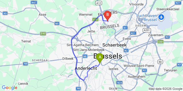Map: Brussels Midi Train Station to Delft