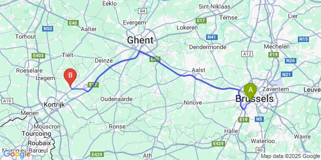 Map: Brussels Midi Train Station to Desselgem