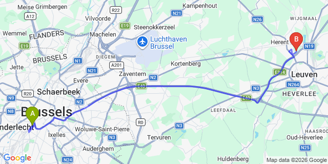 Map: Brussels Midi Train Station to Dordrecht
