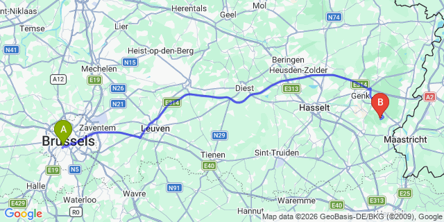 Map: Brussels Midi Train Station to Druten