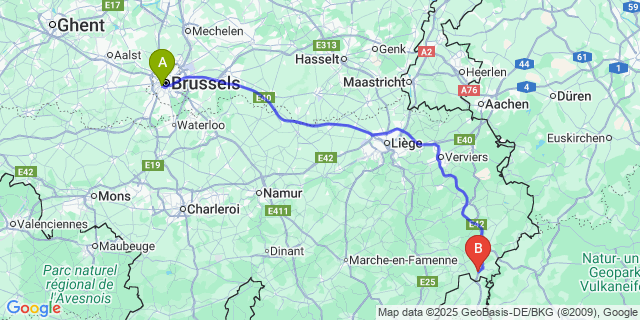 Map: Brussels Midi Train Station to Durler