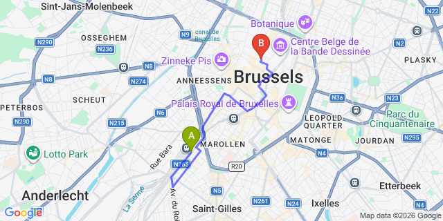 Map: Brussels Midi Train Station to easyHotel Brussels City Centre